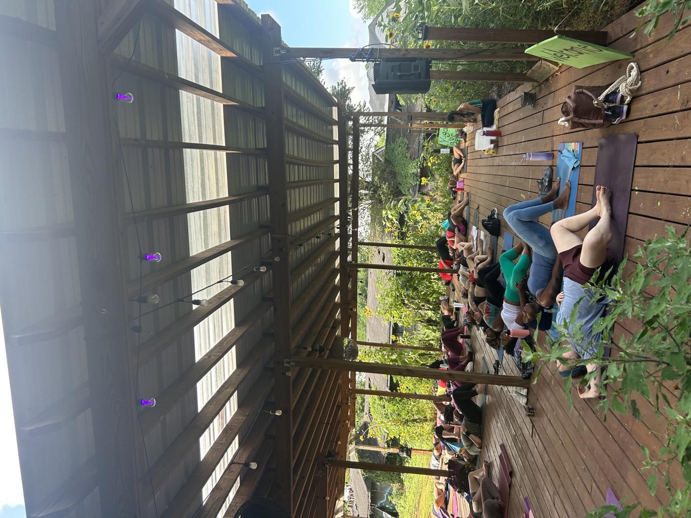 Yoga and wellness event on the Urban Sprout Farms outdoor deck